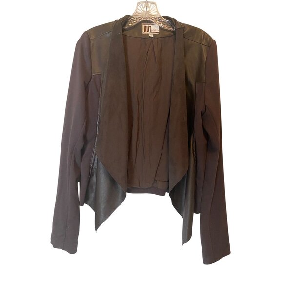 Kut from Kloth Open Front Brown Faux Leather Jacket Large - Picture 1 of 10